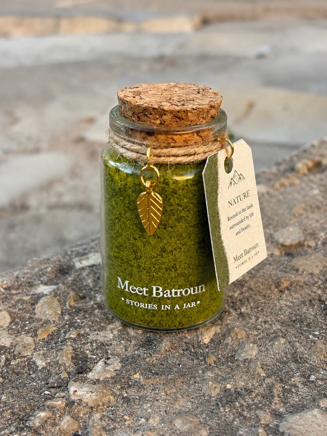 Nature, handcrafted coloured salt jar by MeetBatroun