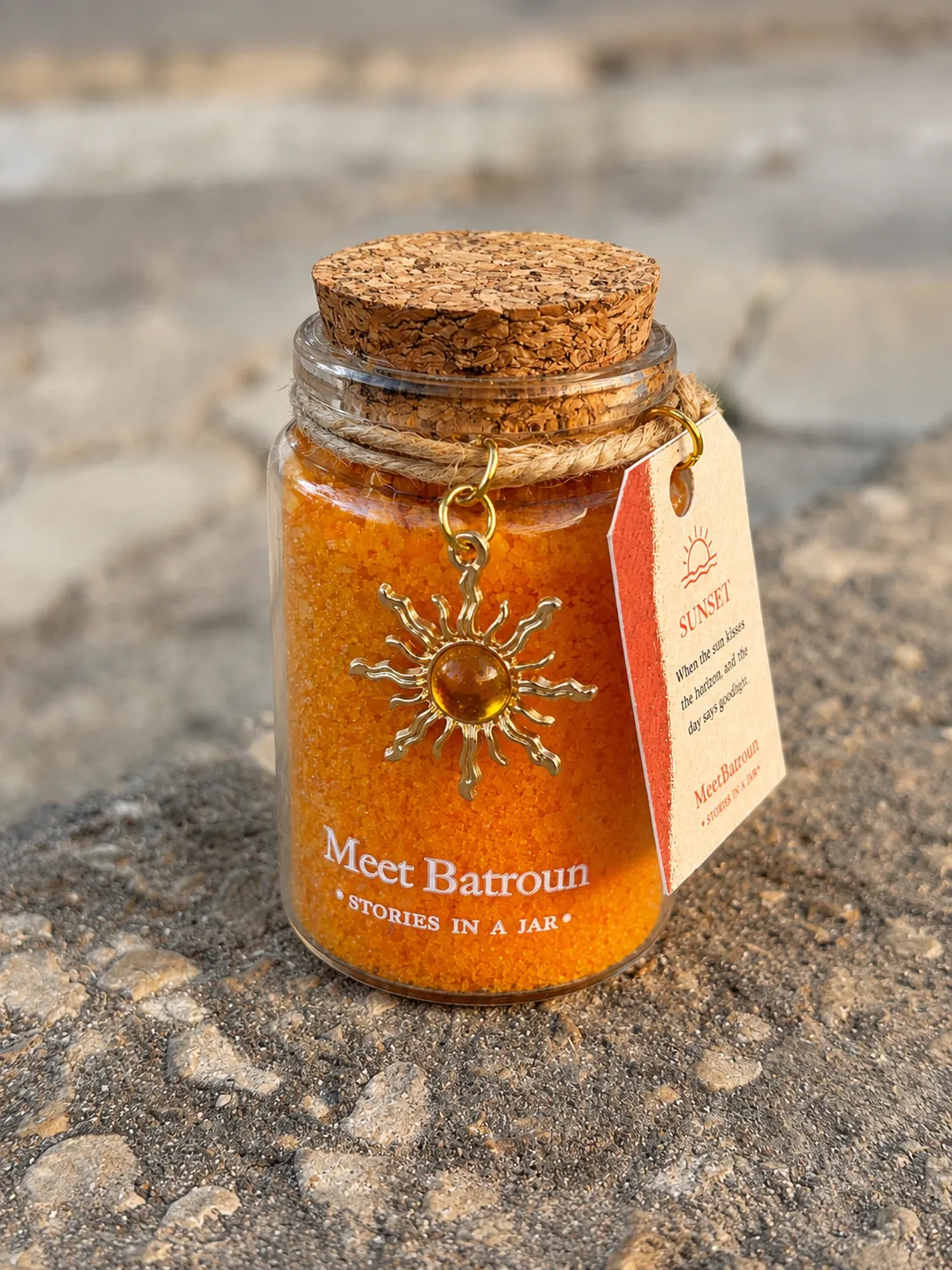 Sunset, handcrafted coloured salt jar by MeetBatroun
